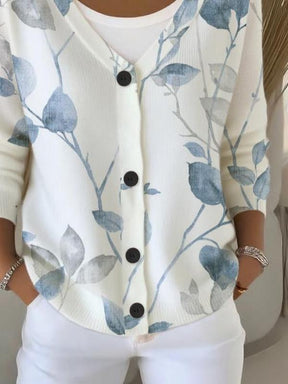 Herbstlicher Dreamy V-Neck Sweater mit Pflanzenprint - Ihr Must-Have für kuschelige Tage