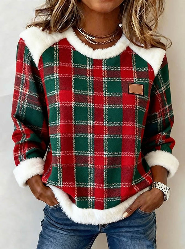 Damen Weihnachtspullover Karo warmes Winter Kuschelshirt