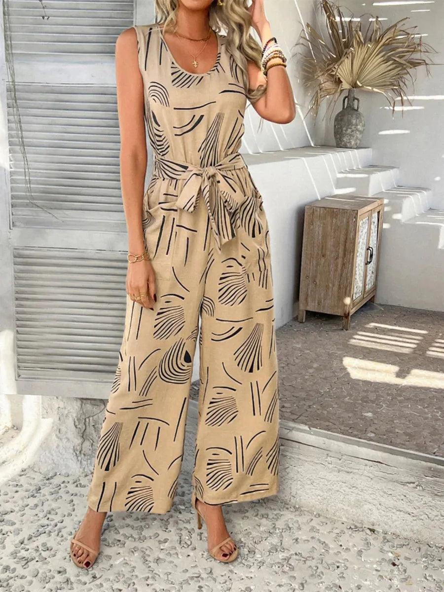 Retro Khaki Ärmelloser Jumpsuit - Atmungsaktiv & Stylisch für den Herbst