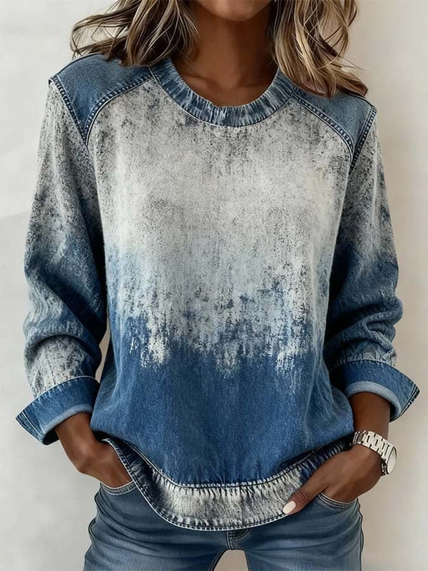 Kuscheliger Winter Sweater im Denim Look Blau-Weiß