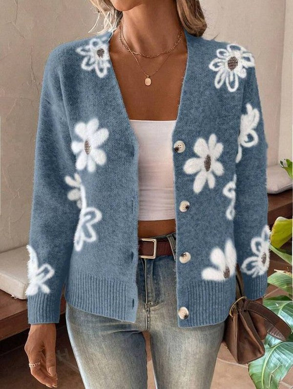 Blue Floral Print Cardigan - Ihr kuscheliger Begleiter für den Herbst
