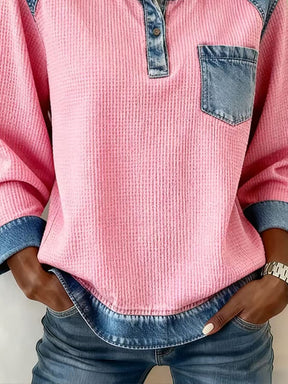 Kuscheliges Henley Waffle Longsleeve Pink für den Winter