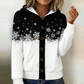 Winterlicher Chic Hoodie mit Schneeflocken-Print und Knopfleiste