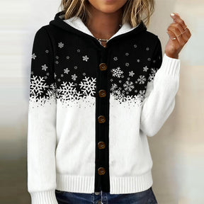 Winterlicher Chic Hoodie mit Schneeflocken-Print und Knopfleiste