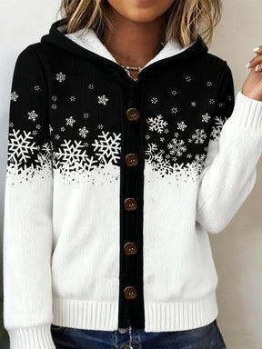 Winterlicher Chic Hoodie mit Schneeflocken-Print und Knopfleiste