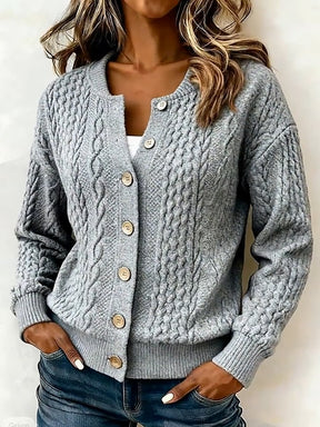 Warmer Damen Winter Cardigan Hellgrau Strickjacke S–3XL