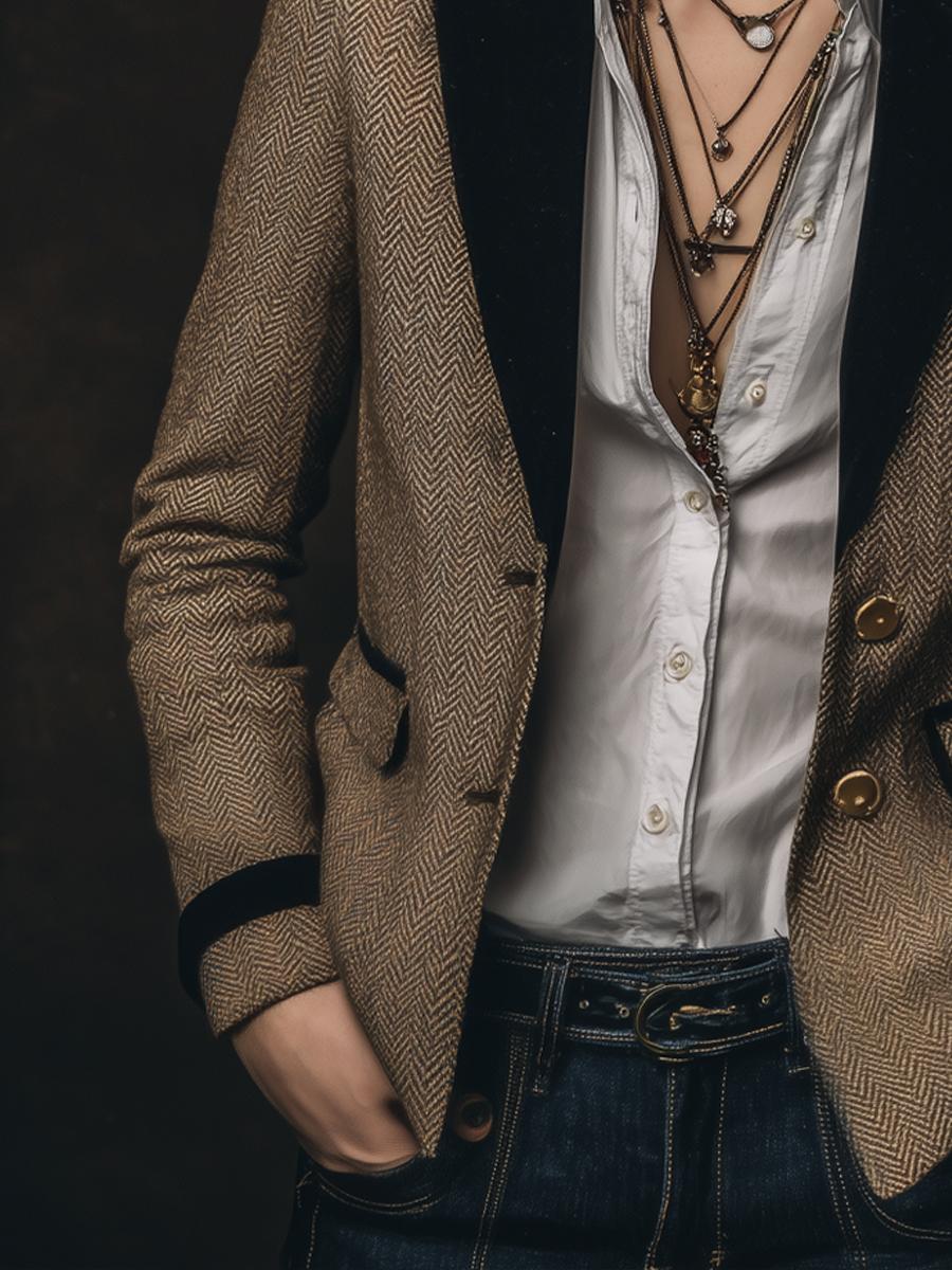 Winter Retro Blazer Braun tailliert warm für Damen