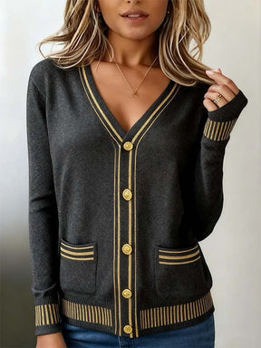 Herbstlicher Luxus-Cardigan mit Goldakzenten - Perfekt für Layering