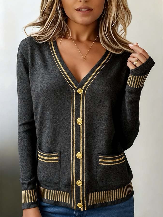 Herbstlicher Luxus-Cardigan mit Goldakzenten - Perfekt für Layering
