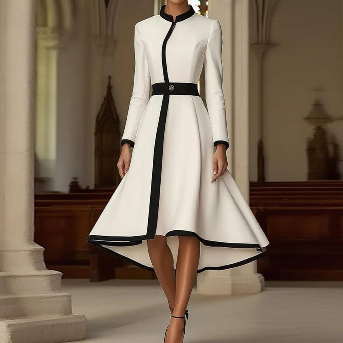 Herbstshaftes Color Block Midi-Kleid mit Langarm - Modern, Elegant & Komfortabel