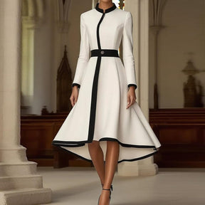 Herbstshaftes Color Block Midi-Kleid mit Langarm - Modern, Elegant & Komfortabel
