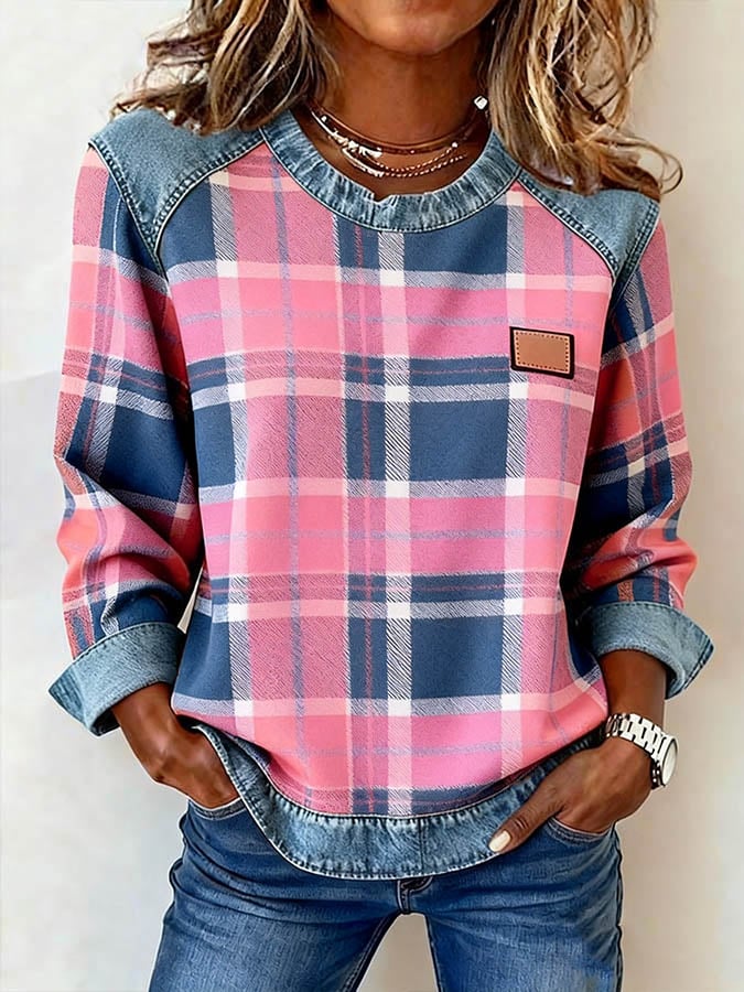 Kuscheliges Karo Sweatshirt Damen Winter Casual Warm