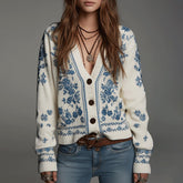 Herbstlicher Strickcardigan mit floralem Muster - Warm, elegant & pflegeleicht