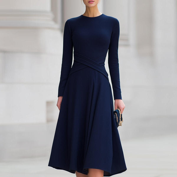 Elegantes Navy Midi-Kleid mit Langarm - Perfekter Herbstsbegleiter für jeden Anlass