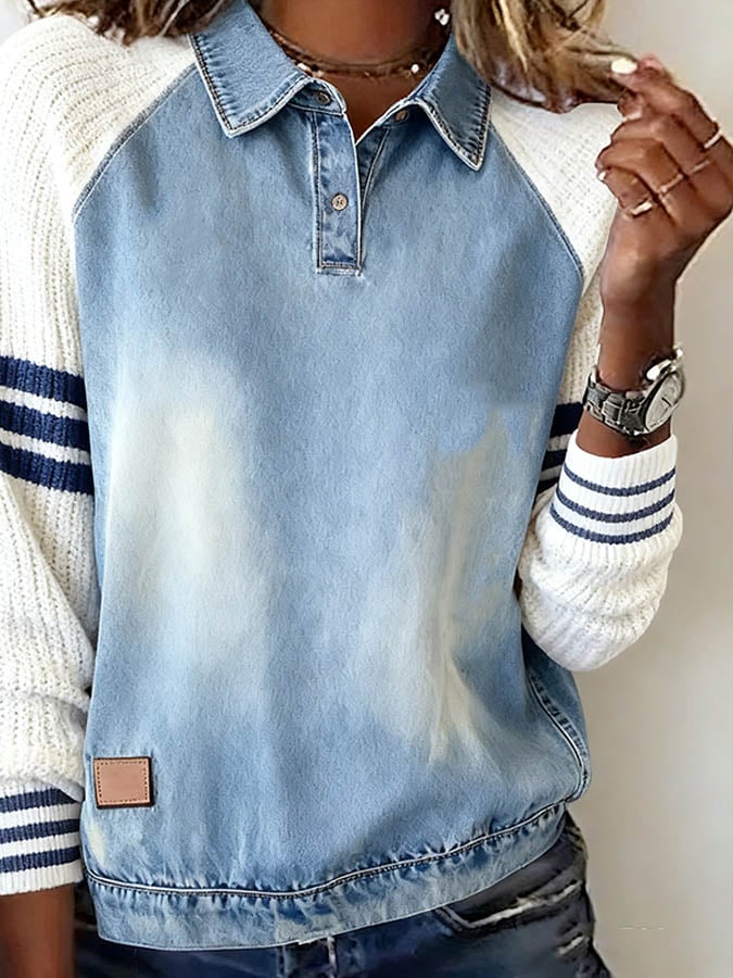 Winter Damen Denim Strickpullover hellblau kuschelig Trend