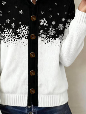 Winterlicher Chic Hoodie mit Schneeflocken-Print und Knopfleiste