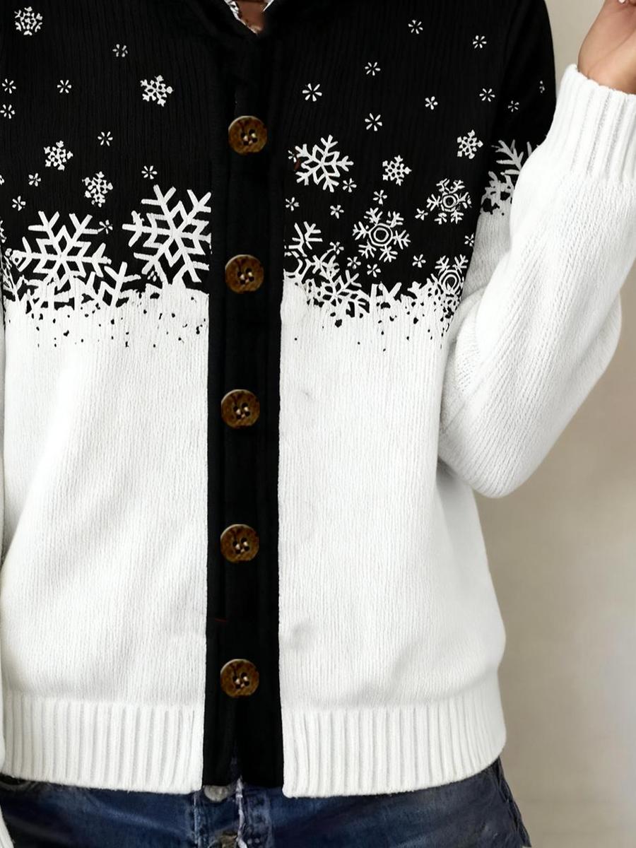 Winterlicher Chic Hoodie mit Schneeflocken-Print und Knopfleiste