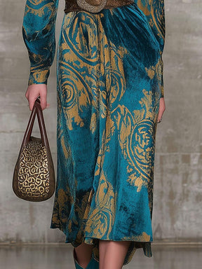 Herbstglamour: Teal Velvet Midi-Kleid - Eleganz & Wärme für kalte Tage