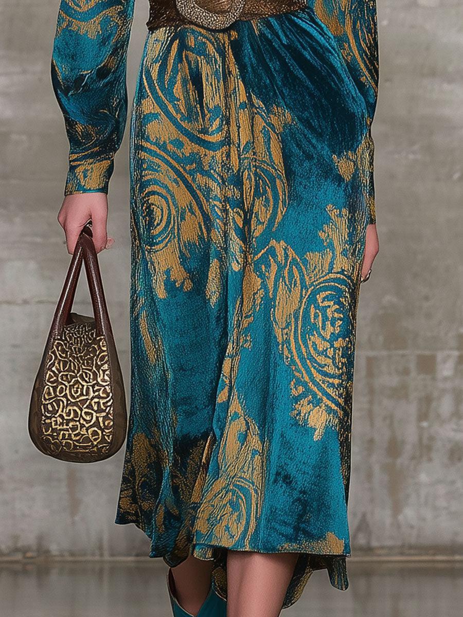 Herbstglamour: Teal Velvet Midi-Kleid - Eleganz & Wärme für kalte Tage