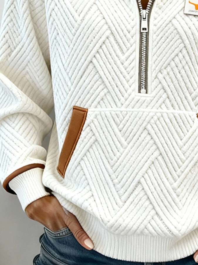 Kuscheliger Damen Winter Hoodie Pullover creme cognac warm