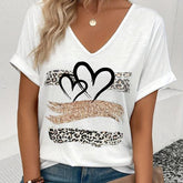 Winter V-Neck Shirt mit Glitzer Leo-Print und Herzmotiv
