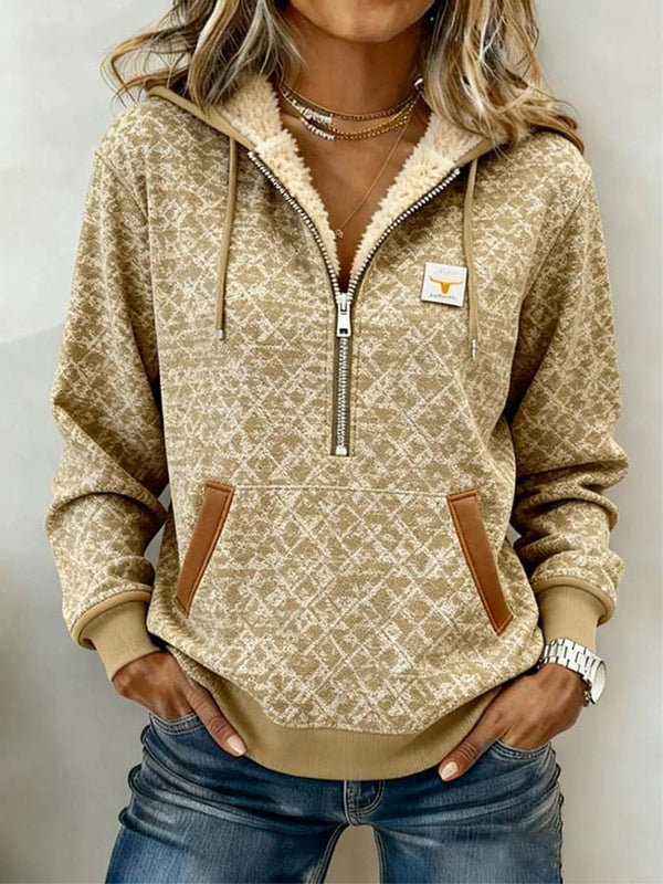 Kuscheliger Winter Damen Hoodie mit Teddyfutter, beige