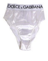 Dolce & Gabbana Weißer Satin-Slip mit hoher Taille Logo Damen Unterwäsche