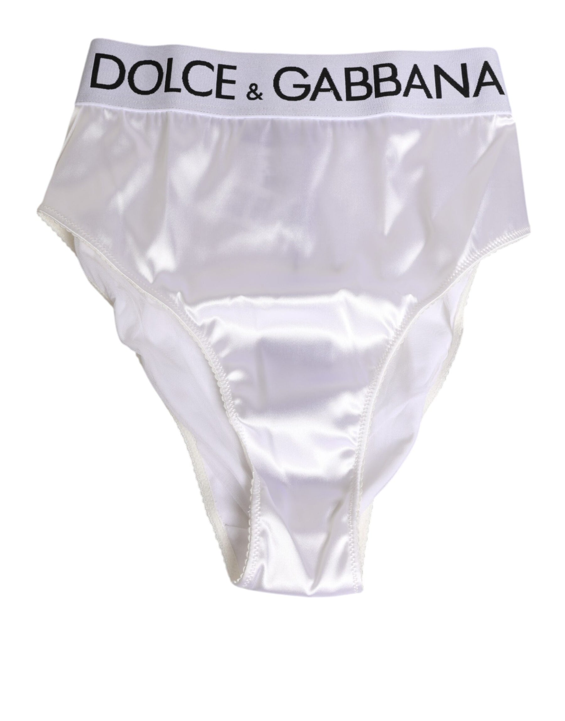 Dolce & Gabbana Weißer Satin-Slip mit hoher Taille Logo Damen Unterwäsche