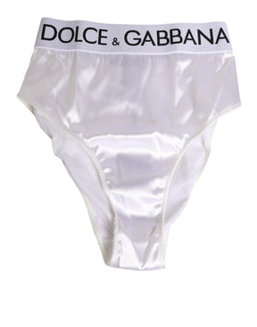 Dolce & Gabbana Weißer Satin-Slip mit hoher Taille Logo Damen Unterwäsche