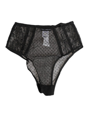 Dolce & Gabbana Schwarze Spitze Polka Dot Mesh High Waist Unterwäsche