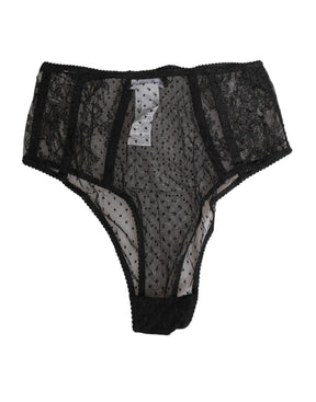 Dolce & Gabbana Schwarze Spitze Polka Dot Mesh High Waist Unterwäsche