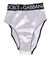 Dolce & Gabbana Weißer Satin Hochtaille Schwarzes Logo Damen Unterwäsche
