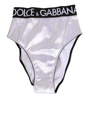 Dolce & Gabbana Weißer Satin Hochtaille Schwarzes Logo Damen Unterwäsche
