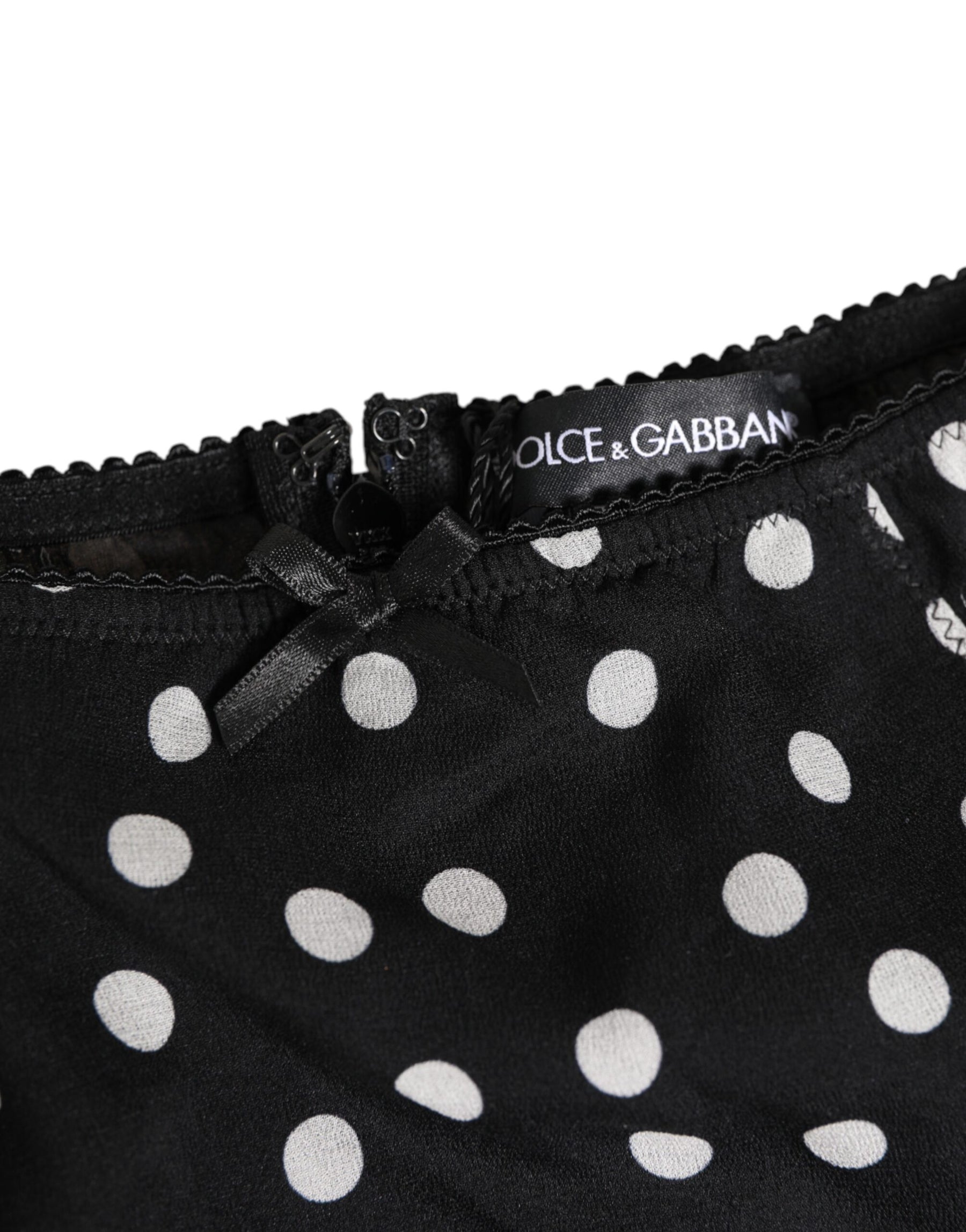 Dolce & Gabbana Schwarzer weißer gepunkteter Seidenslip Unterwäsche