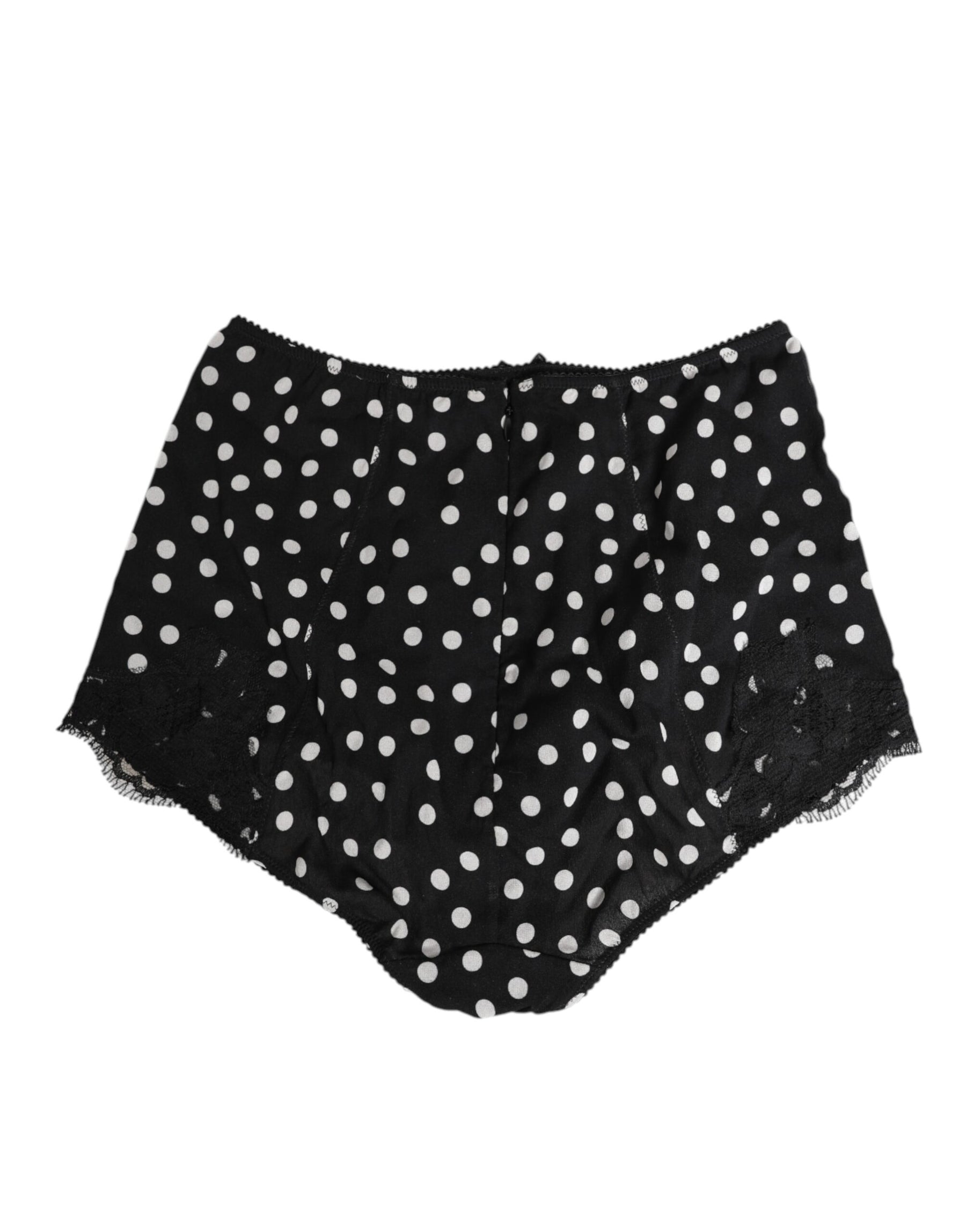 Dolce & Gabbana Schwarzer weißer gepunkteter Seidenslip Unterwäsche