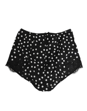 Dolce & Gabbana Schwarzer weißer gepunkteter Seidenslip Unterwäsche