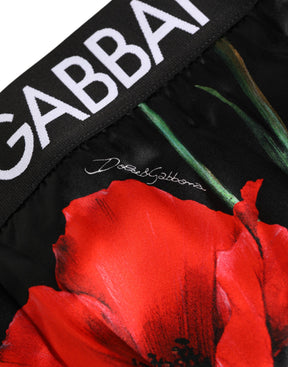 Dolce & Gabbana Schwarze Floral Print High Waist Sheer Mesh Unterwäsche