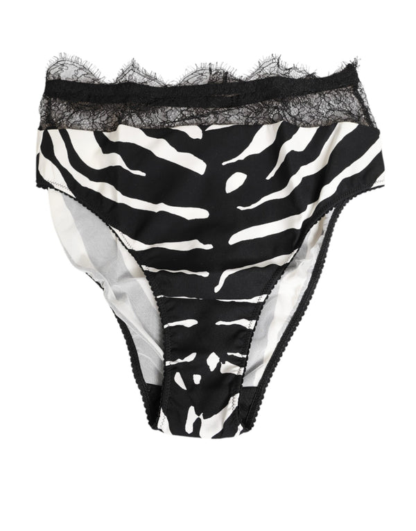 Dolce & Gabbana Schwarz Weiß Zebra Print Spitze Trim High Unterwäsche