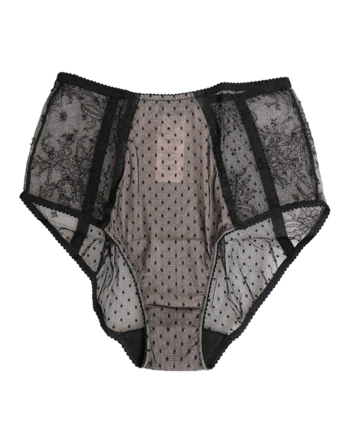 Dolce & Gabbana Schwarze transparente Tupfen-Spitzenunterwäsche mit hoher Taille
