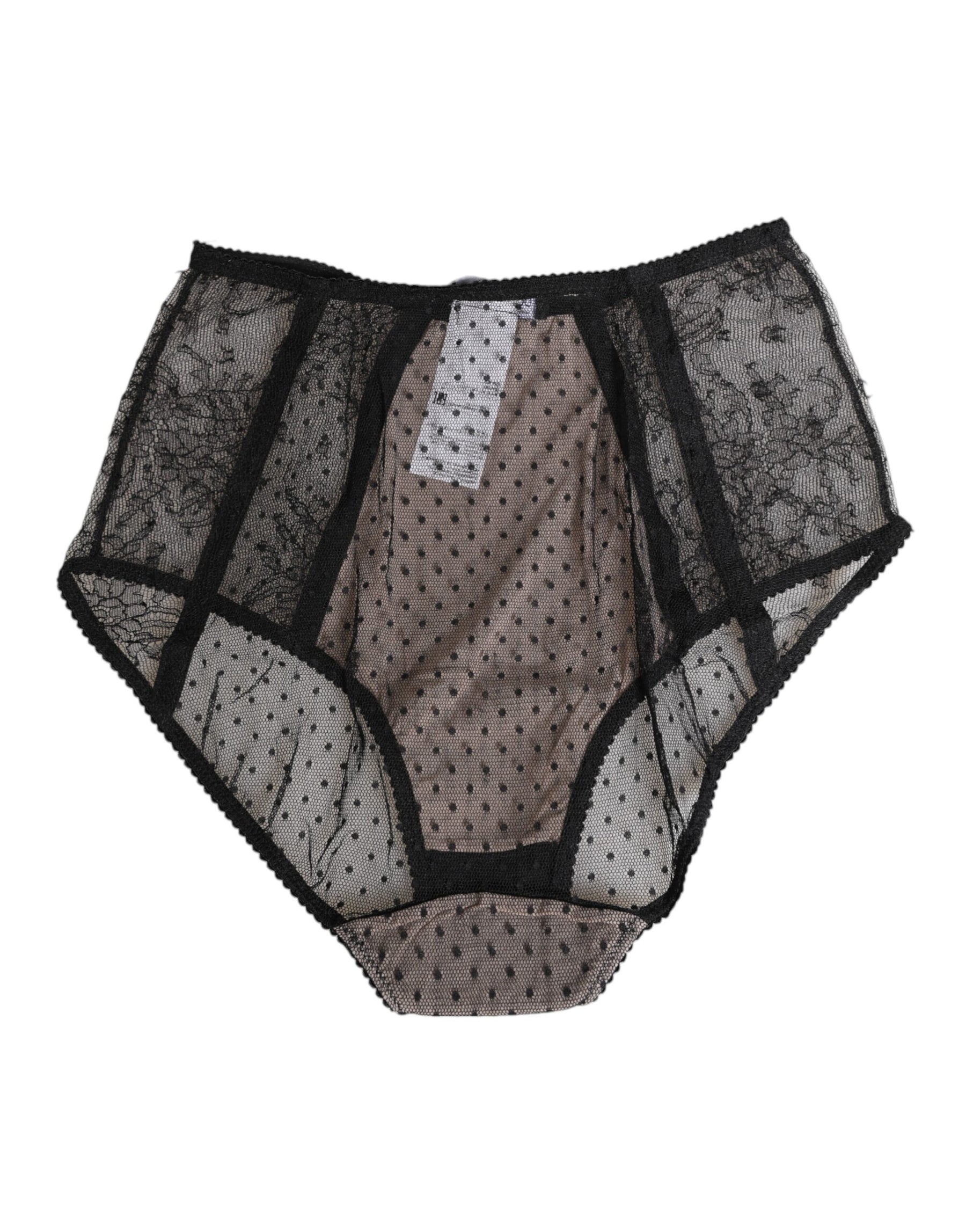 Dolce & Gabbana Schwarze transparente Tupfen-Spitzenunterwäsche mit hoher Taille