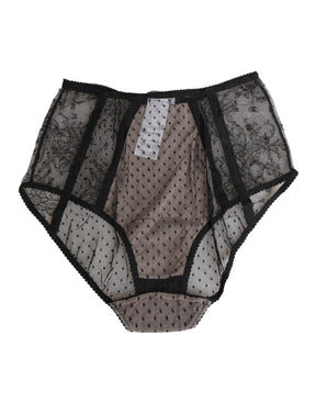 Dolce & Gabbana Schwarze transparente Tupfen-Spitzenunterwäsche mit hoher Taille