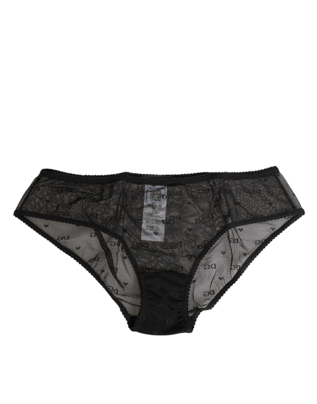 Dolce & Gabbana Schwarze transparente Mesh-Spitze mit gepunktetem Logo Unterwäsche