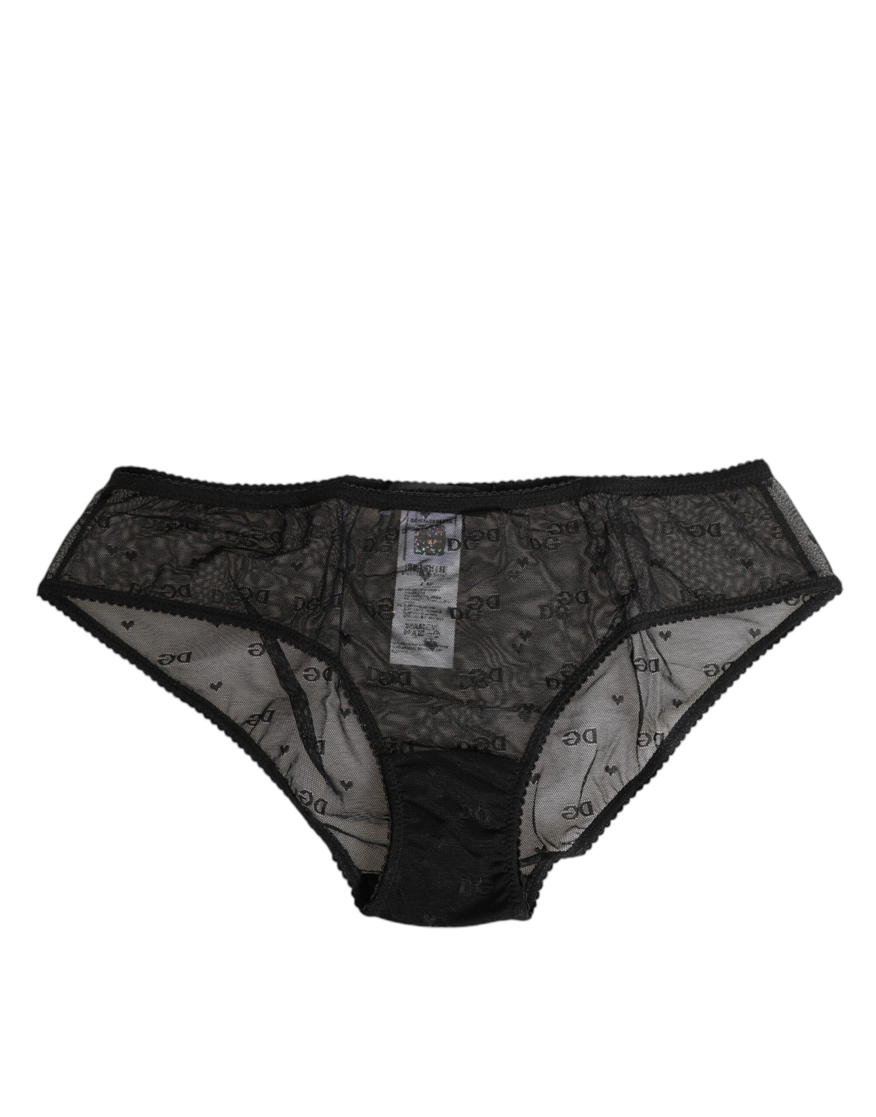 Dolce & Gabbana Schwarze transparente Mesh-Spitze mit gepunktetem Logo Unterwäsche