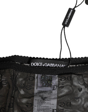 Dolce & Gabbana Schwarze transparente Mesh-Spitze mit gepunktetem Logo Unterwäsche