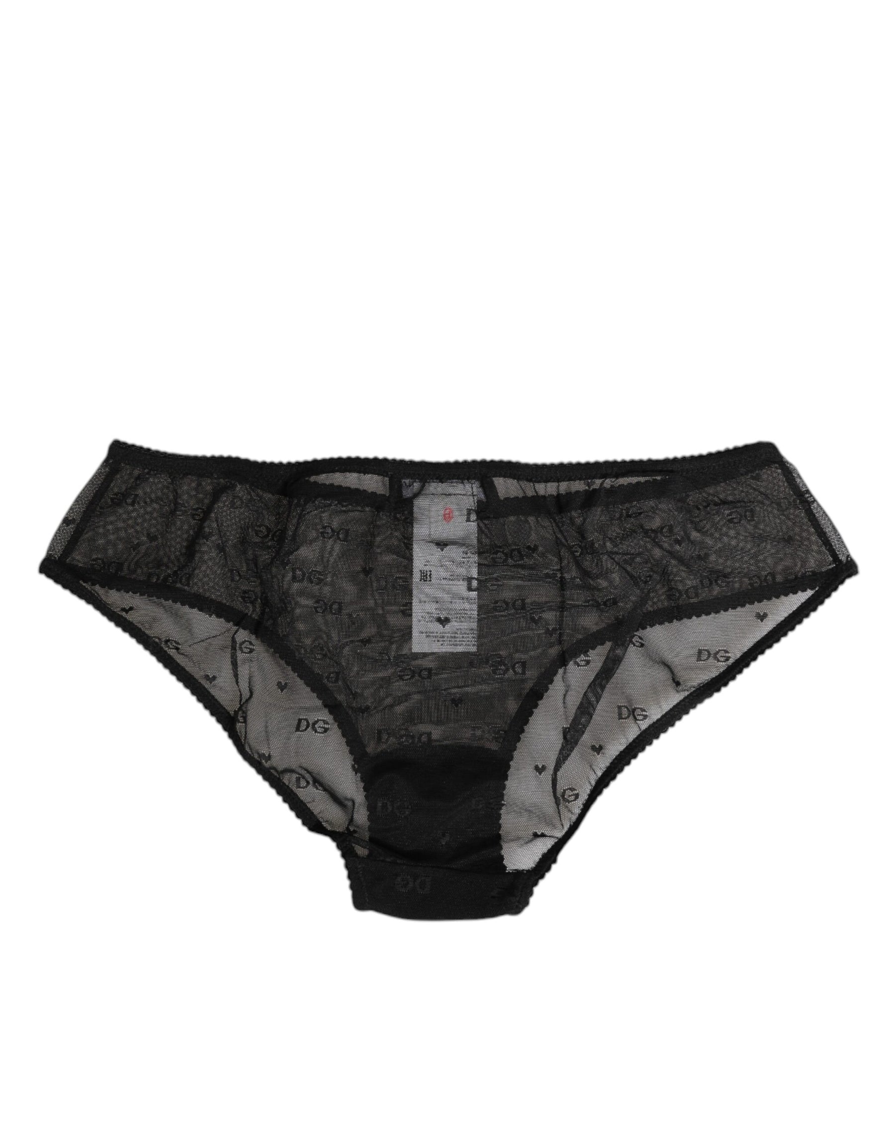 Dolce & Gabbana Schwarze transparente Mesh-Spitze mit gepunktetem Logo Unterwäsche