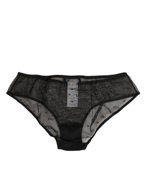 Dolce & Gabbana Schwarze transparente Mesh-Spitze mit gepunktetem Logo Unterwäsche