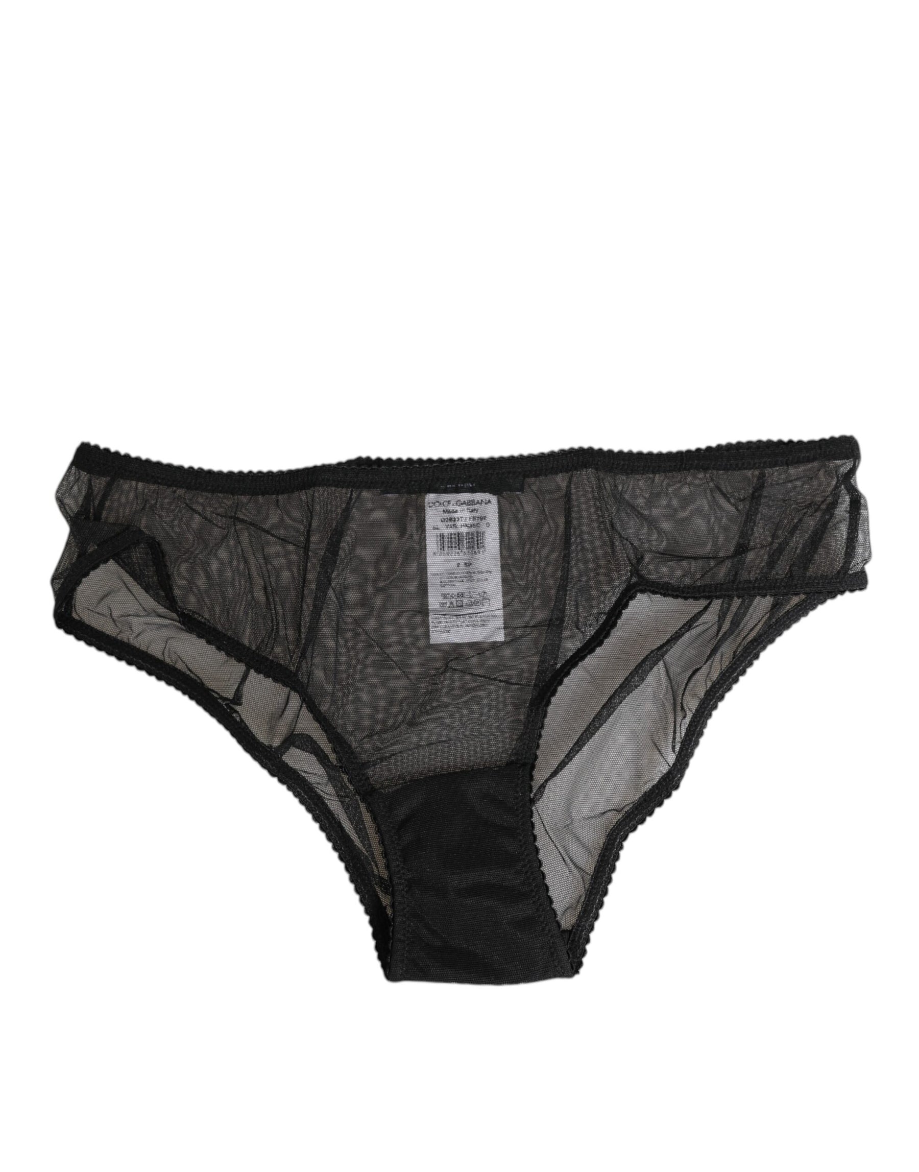 Dolce & Gabbana Schwarzer durchsichtiger Mesh-Spitzen-Bikini-Slip Unterwäsche