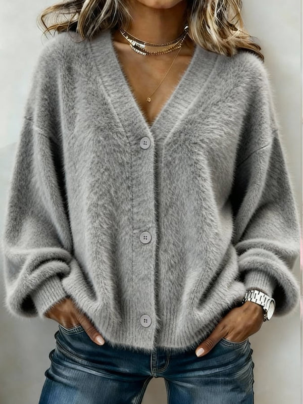 Winter Cashmere Cardigan grau – kuscheliger Oversize Mantel