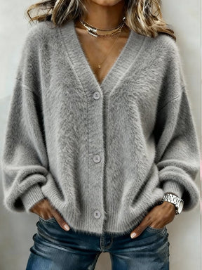 Winter Cashmere Cardigan grau – kuscheliger Oversize Mantel