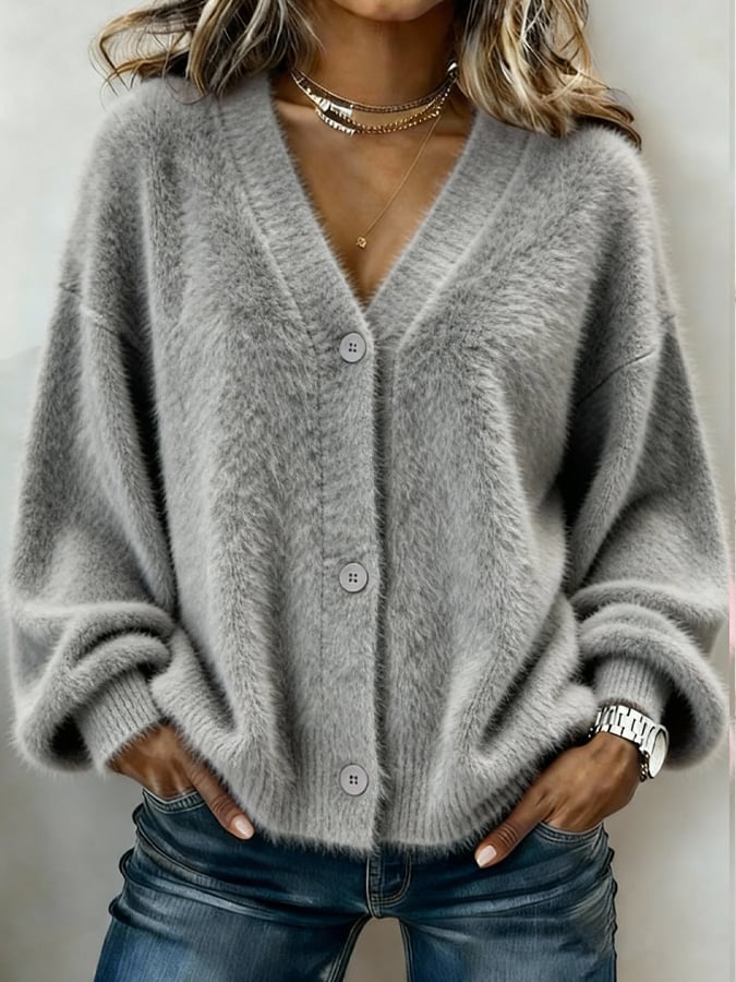 Winter Cashmere Cardigan grau – kuscheliger Oversize Mantel